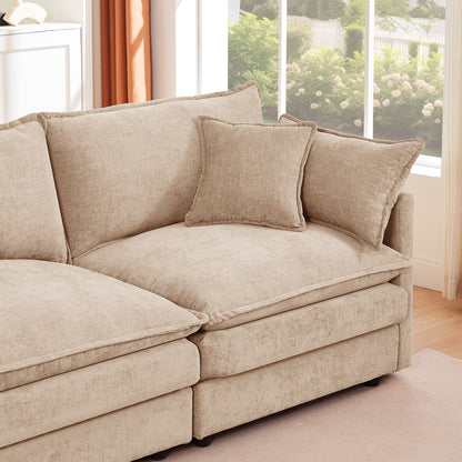 Canapé modulable en L 3 places en chenille moderne avec pouf amovible pour salon