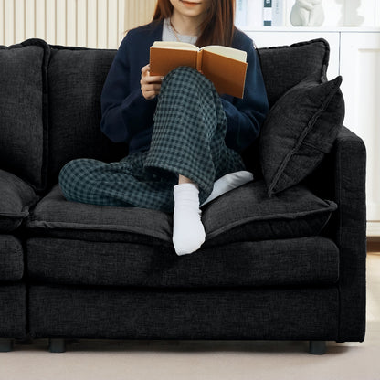 Canapé modulable en L 3 places en chenille moderne avec pouf amovible pour salon