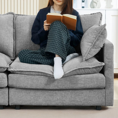 Canapé modulable en L 3 places en chenille moderne avec pouf amovible pour salon