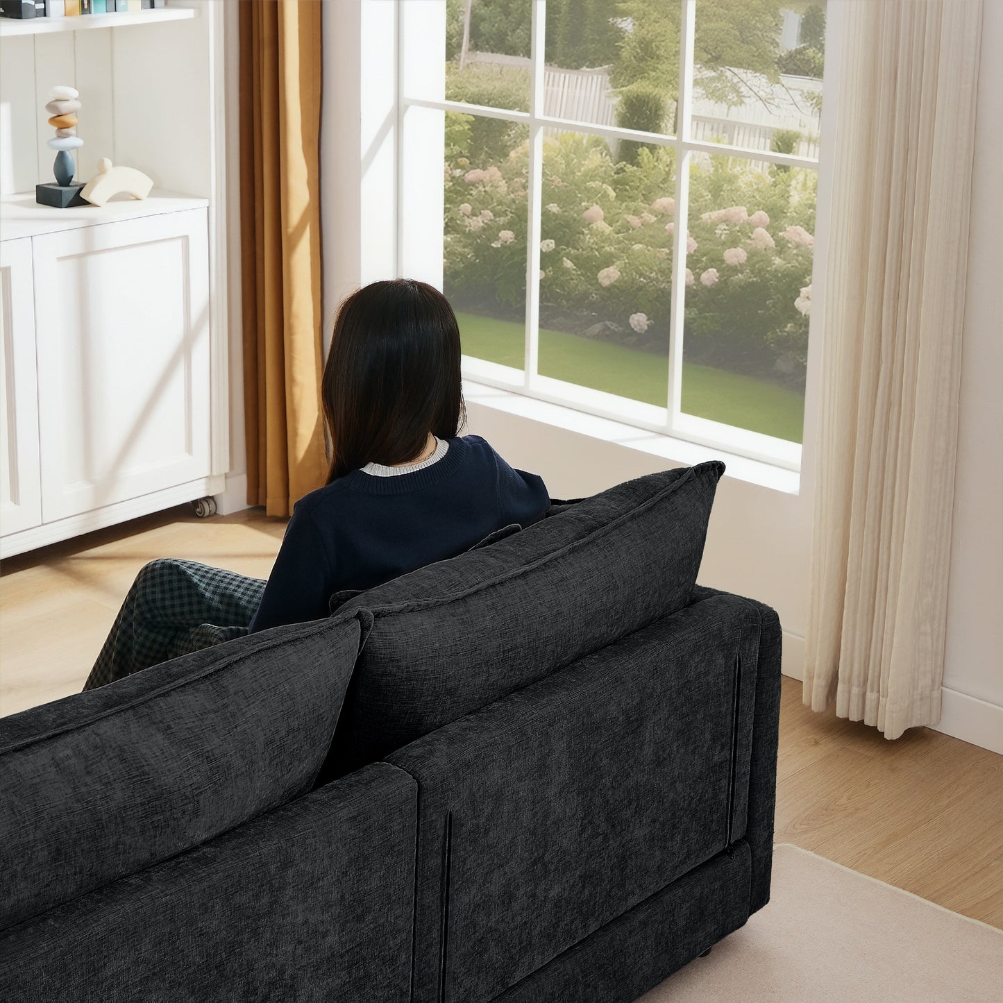 Canapé modulable en L 3 places en chenille moderne avec pouf amovible pour salon