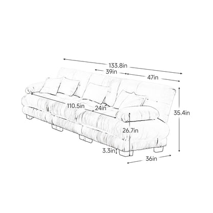 Canapé sectionnel 3 places moderne en chenille, canapé modulaire à assise profonde avec coussins décoratifs et coussins de taille pour le salon