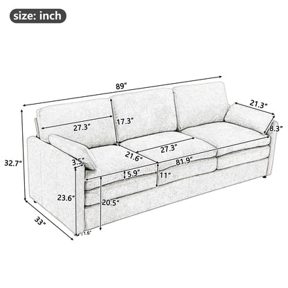 Canapé 3 places moderne et confortable en chenille, canapé 3 places confortable Cloud avec 2 coussins lombaires et coussins en peluche