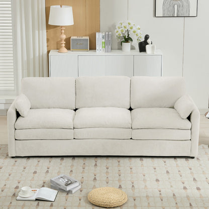 Canapé 3 places moderne et confortable en chenille, canapé 3 places confortable Cloud avec 2 coussins lombaires et coussins en peluche