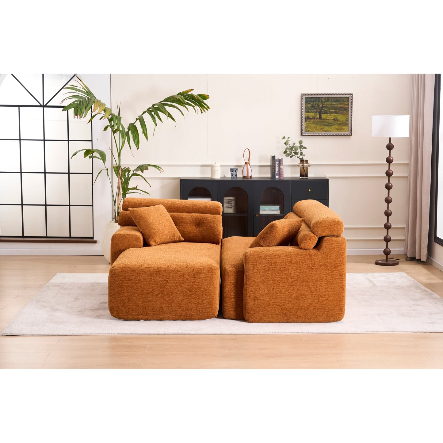 Canapé modulable convertible en L 4 places en chenille moderne avec 2 coussins pour salon d'appartement
