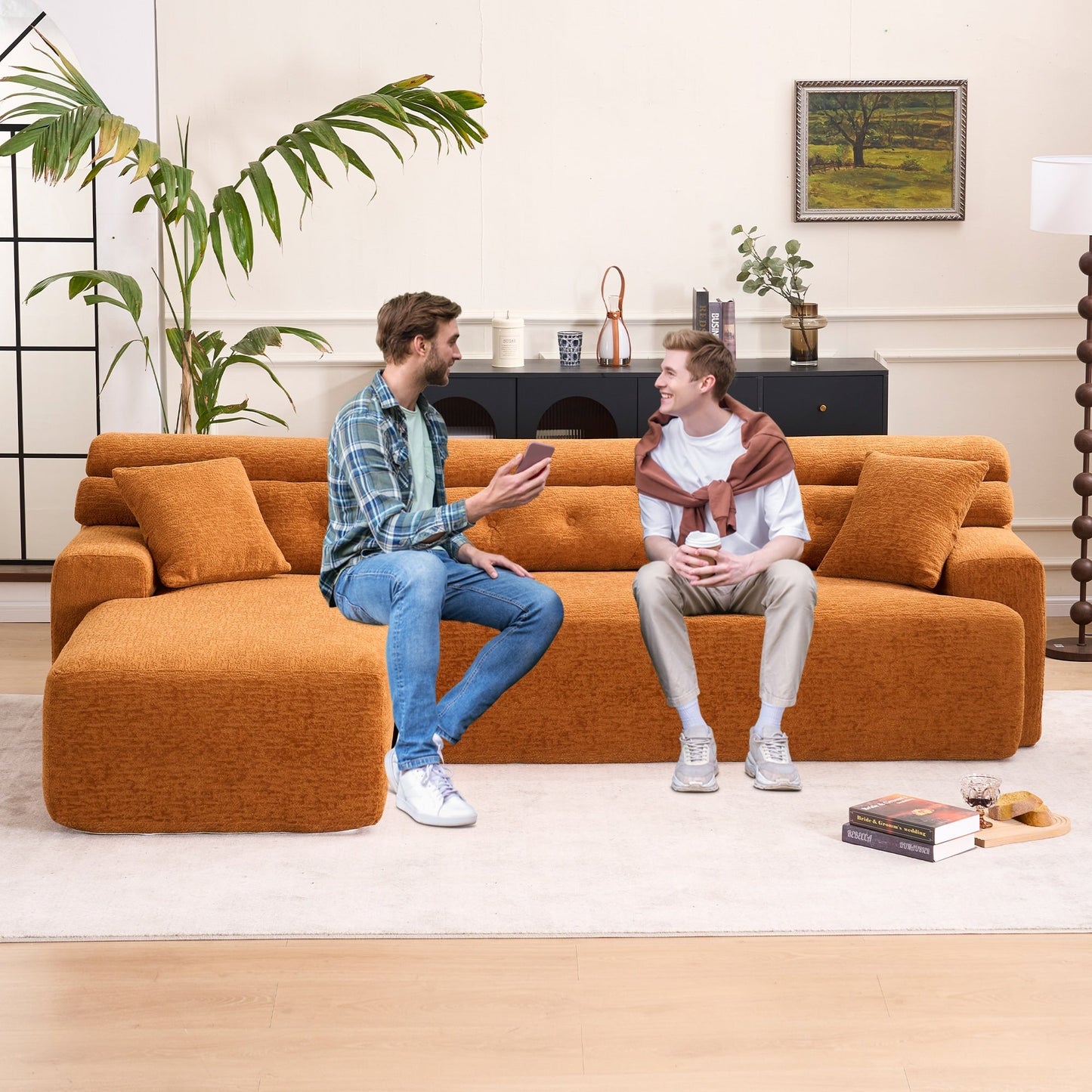 Canapé modulable convertible en L 4 places en chenille moderne avec 2 coussins pour salon d'appartement