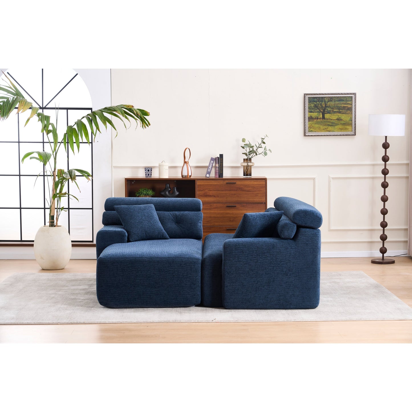 Canapé modulable convertible en L 4 places en chenille moderne avec 2 coussins pour salon d'appartement