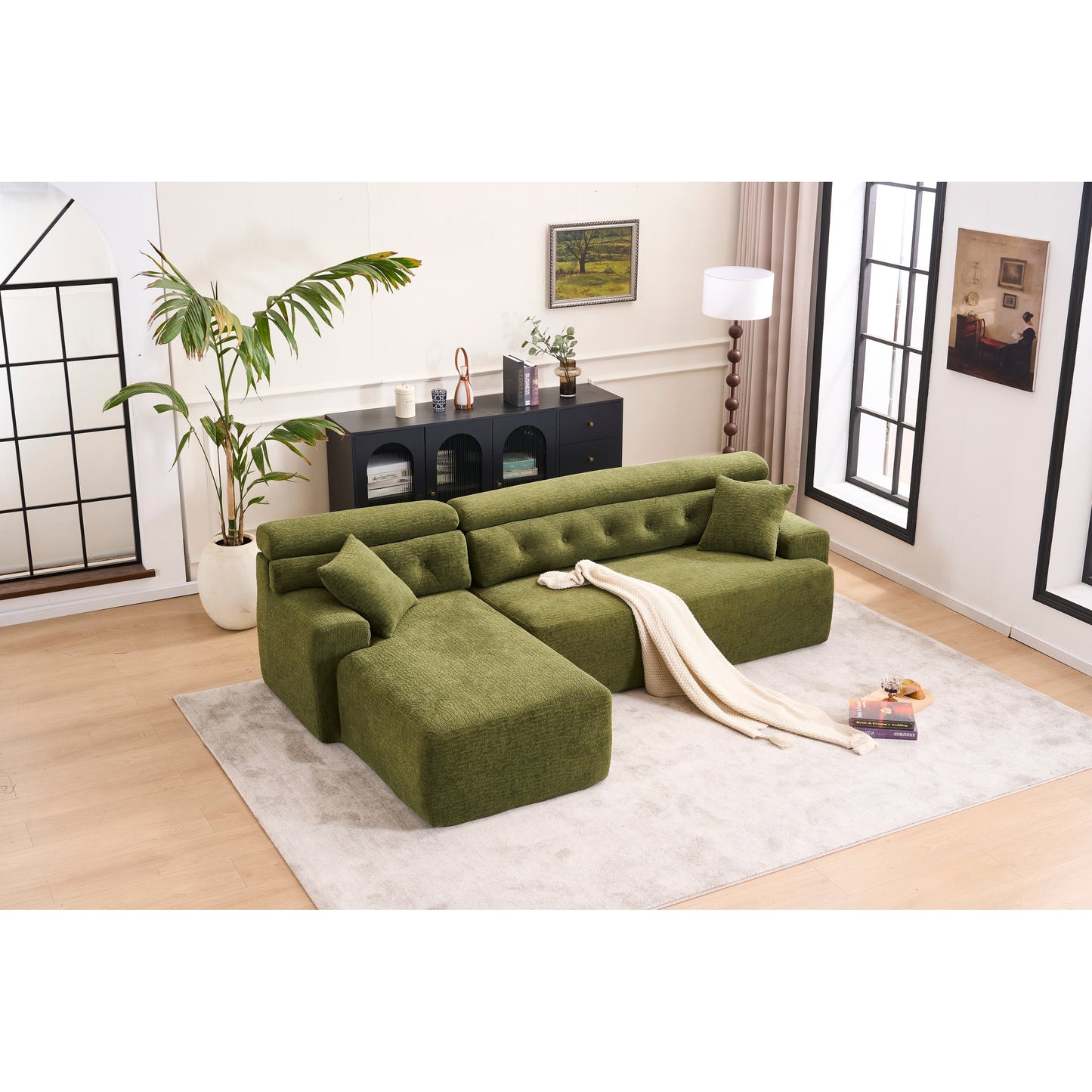 Canapé modulable convertible en L 4 places en chenille moderne avec 2 coussins pour salon d'appartement