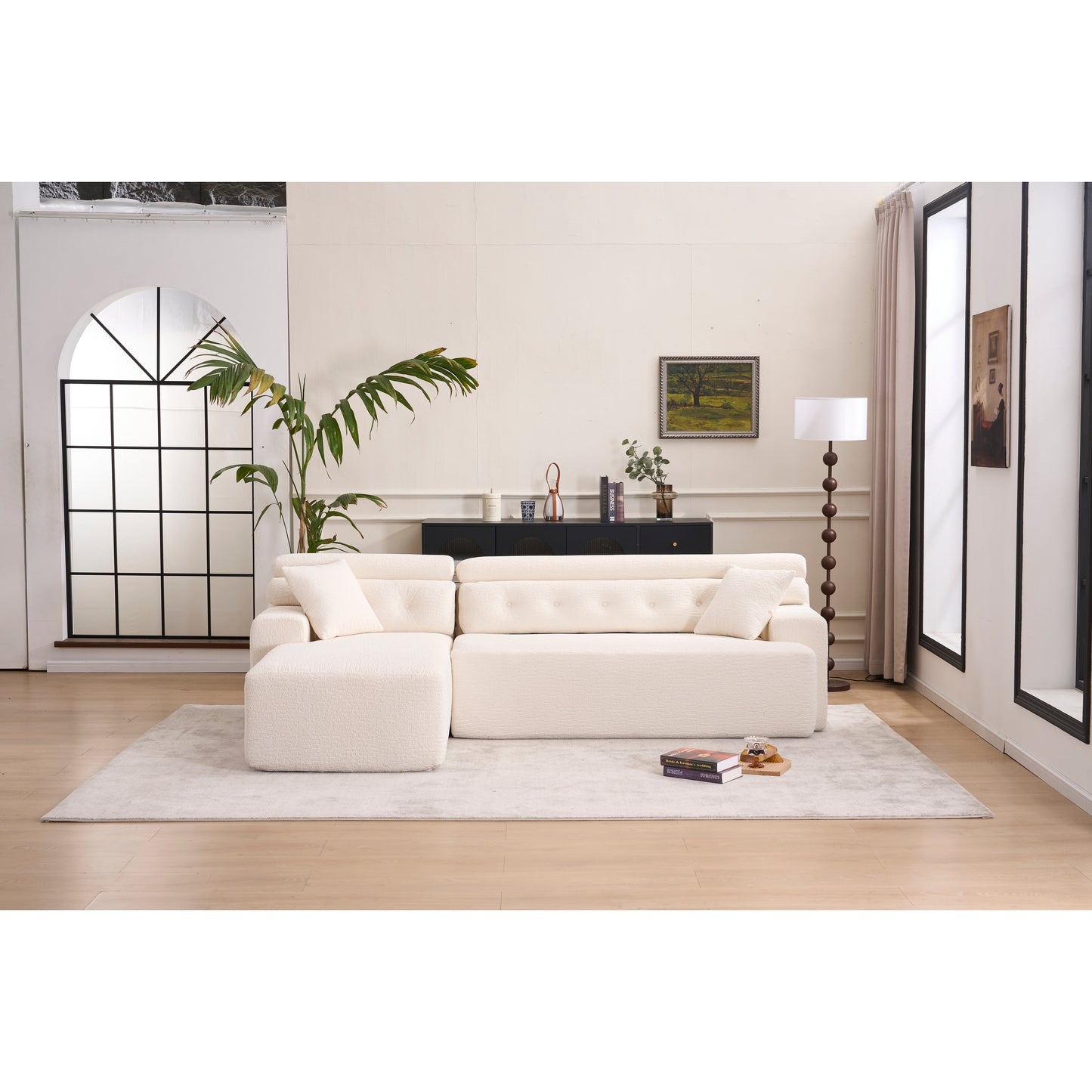 Canapé modulable convertible en L 4 places en chenille moderne avec 2 coussins pour salon d'appartement