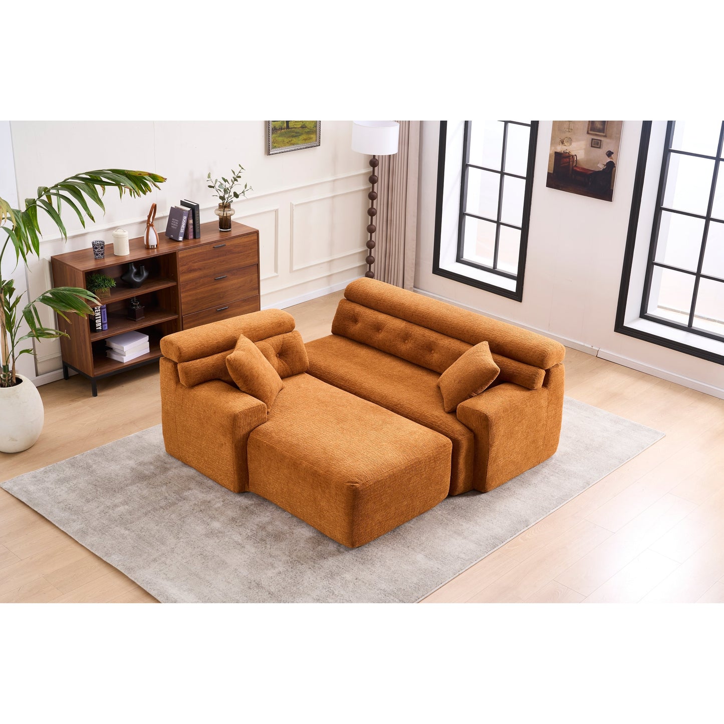 Canapé modulable convertible en L 4 places en chenille moderne avec 2 coussins pour salon d'appartement