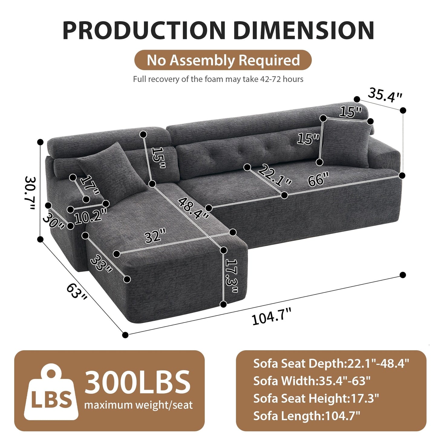 Canapé modulable convertible en L 4 places en chenille moderne avec 2 coussins pour salon d'appartement