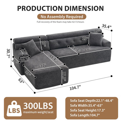 Canapé modulable convertible en L 4 places en chenille moderne avec 2 coussins pour salon d'appartement