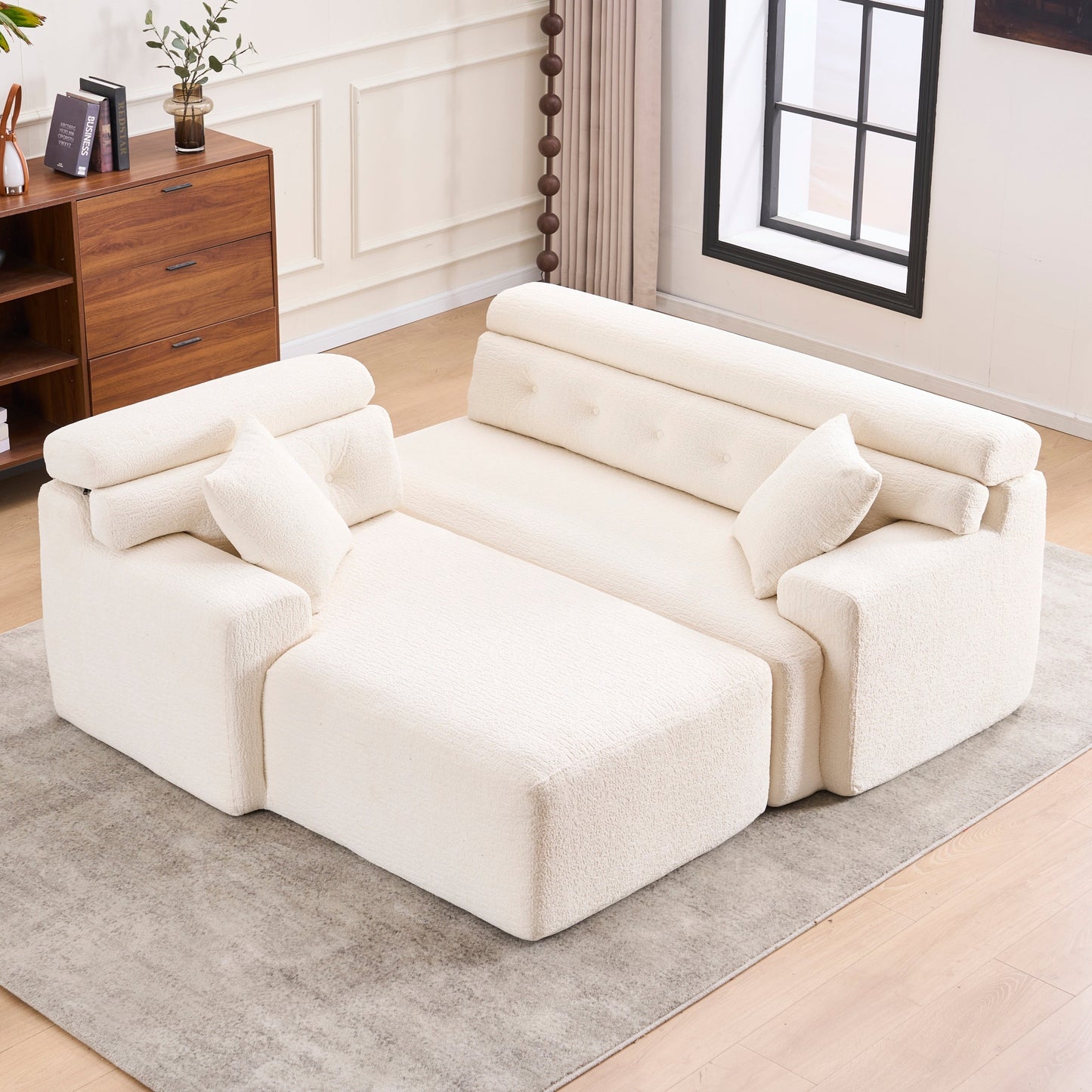 Canapé modulable convertible en L 4 places en chenille moderne avec 2 coussins pour salon d'appartement