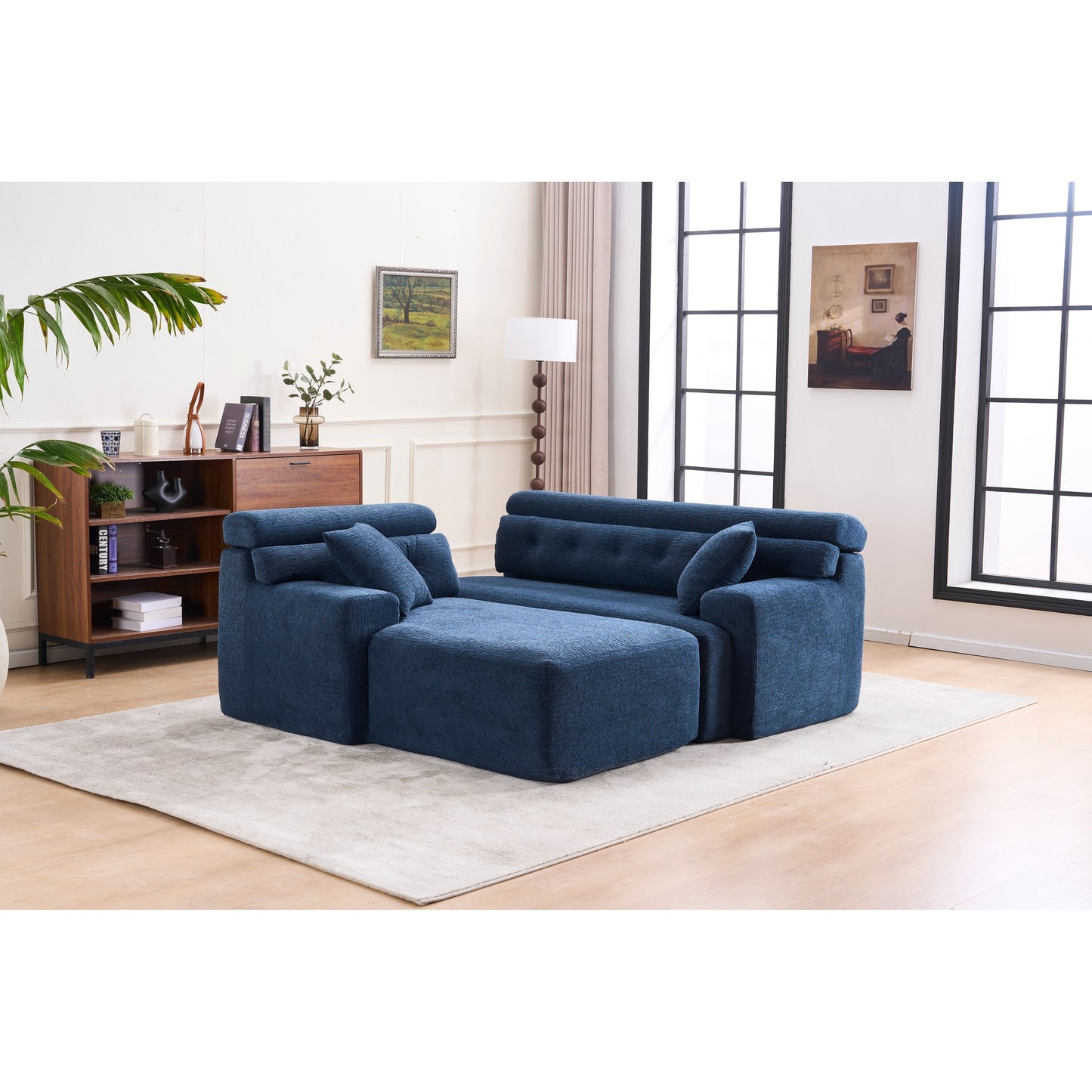 Canapé modulable convertible en L 4 places en chenille moderne avec 2 coussins pour salon d'appartement