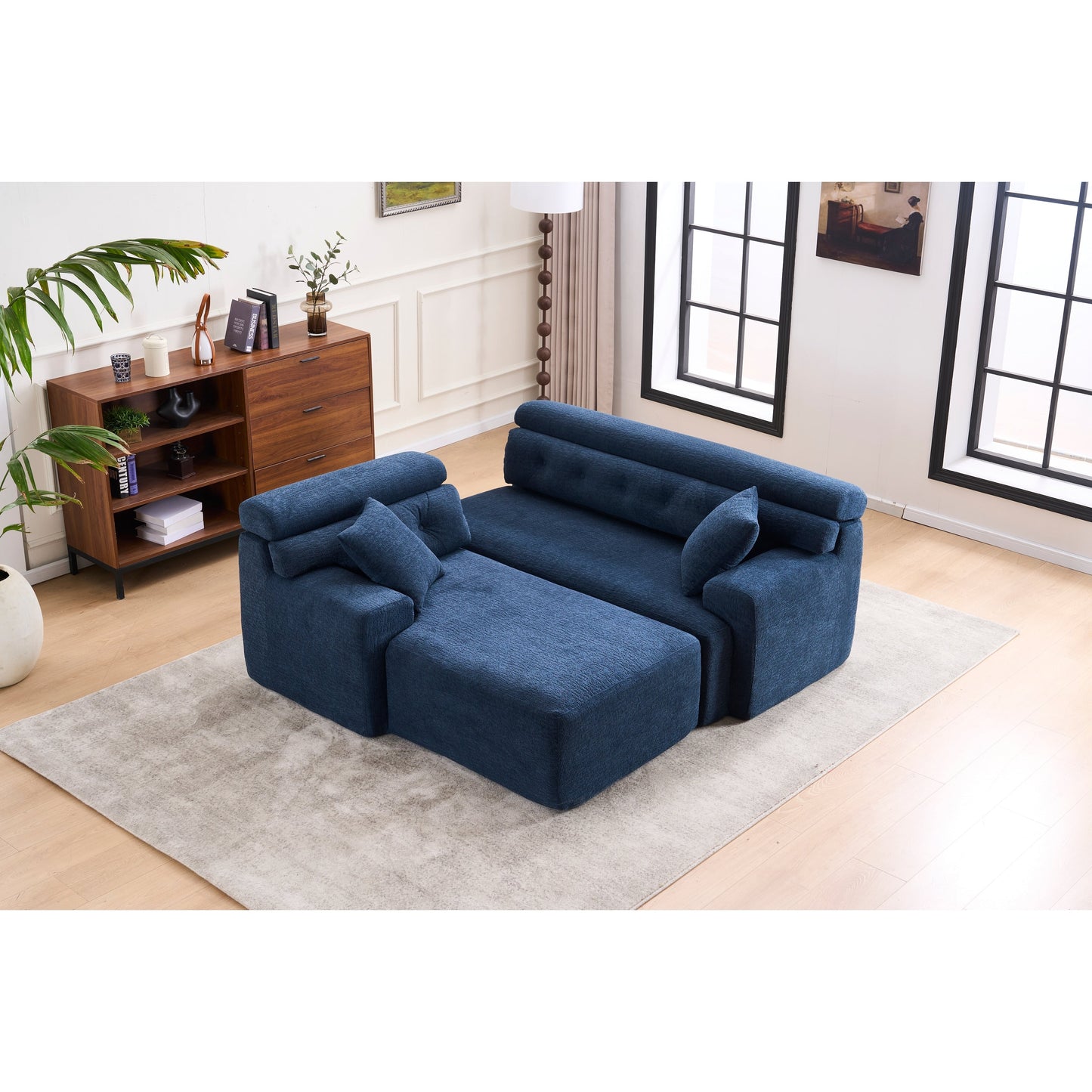 Canapé modulable convertible en L 4 places en chenille moderne avec 2 coussins pour salon d'appartement