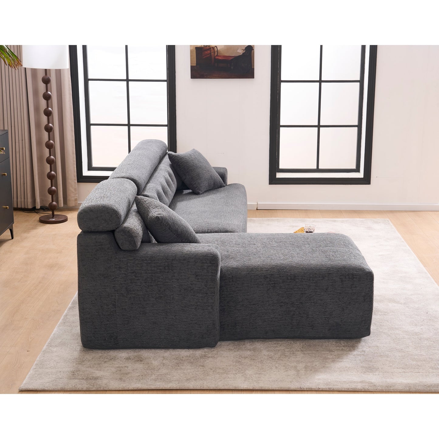 Canapé modulable convertible en L 4 places en chenille moderne avec 2 coussins pour salon d'appartement