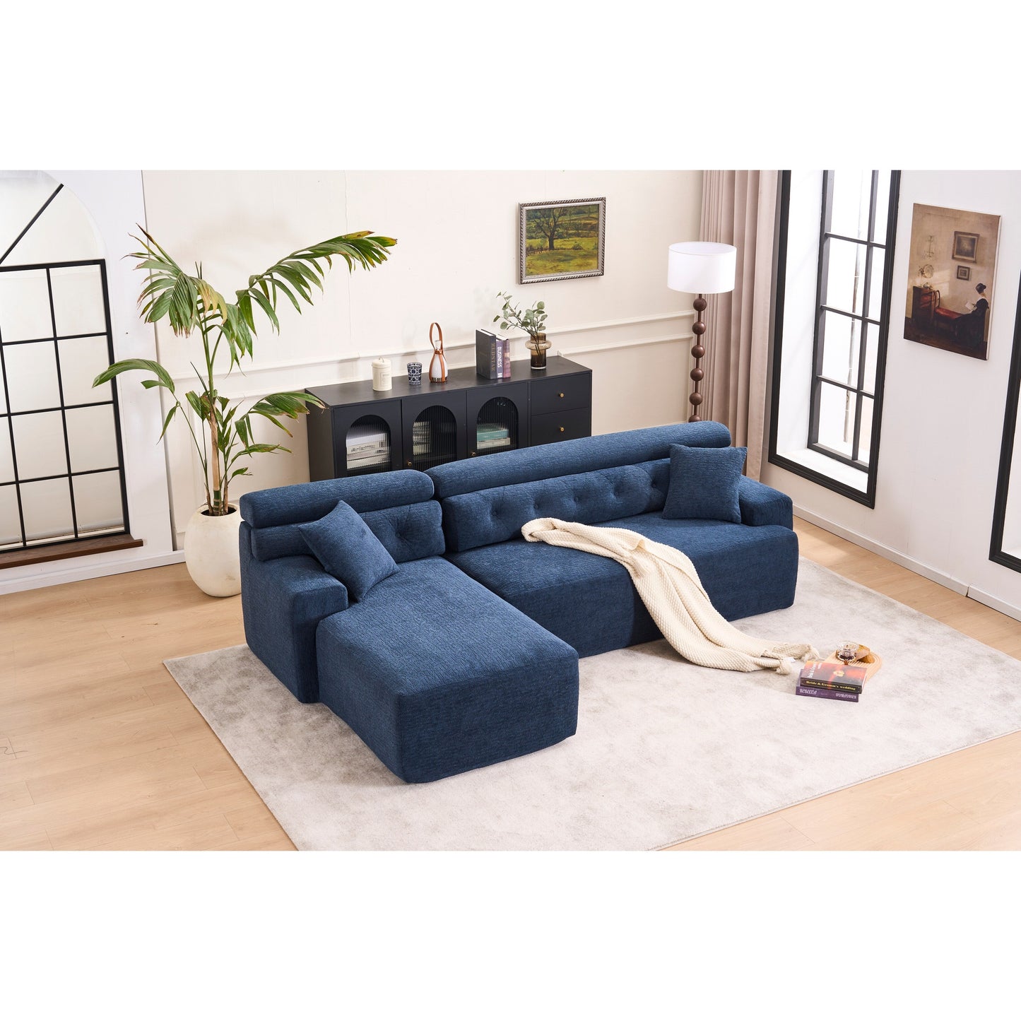 Canapé modulable convertible en L 4 places en chenille moderne avec 2 coussins pour salon d'appartement