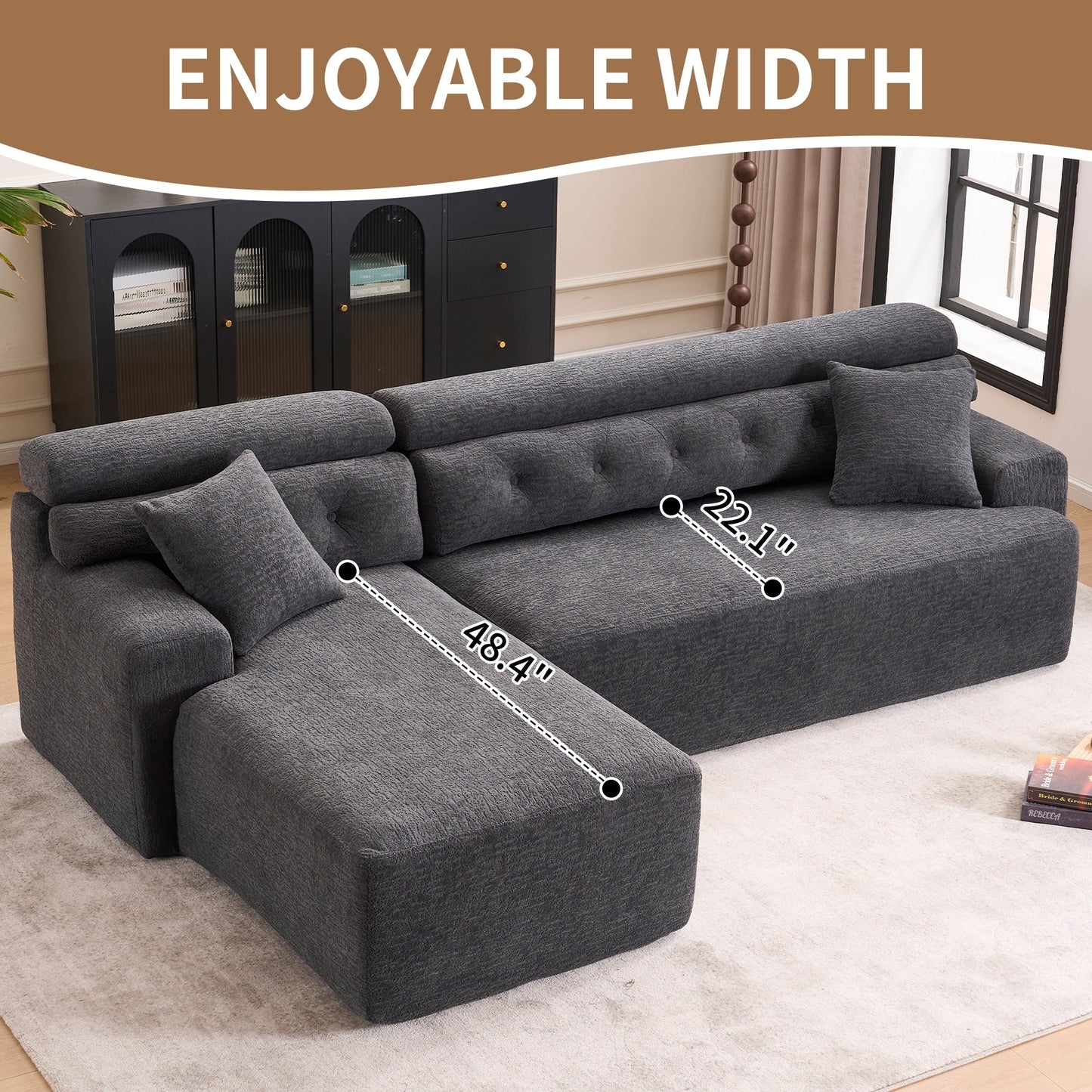 Canapé modulable convertible en L 4 places en chenille moderne avec 2 coussins pour salon d'appartement