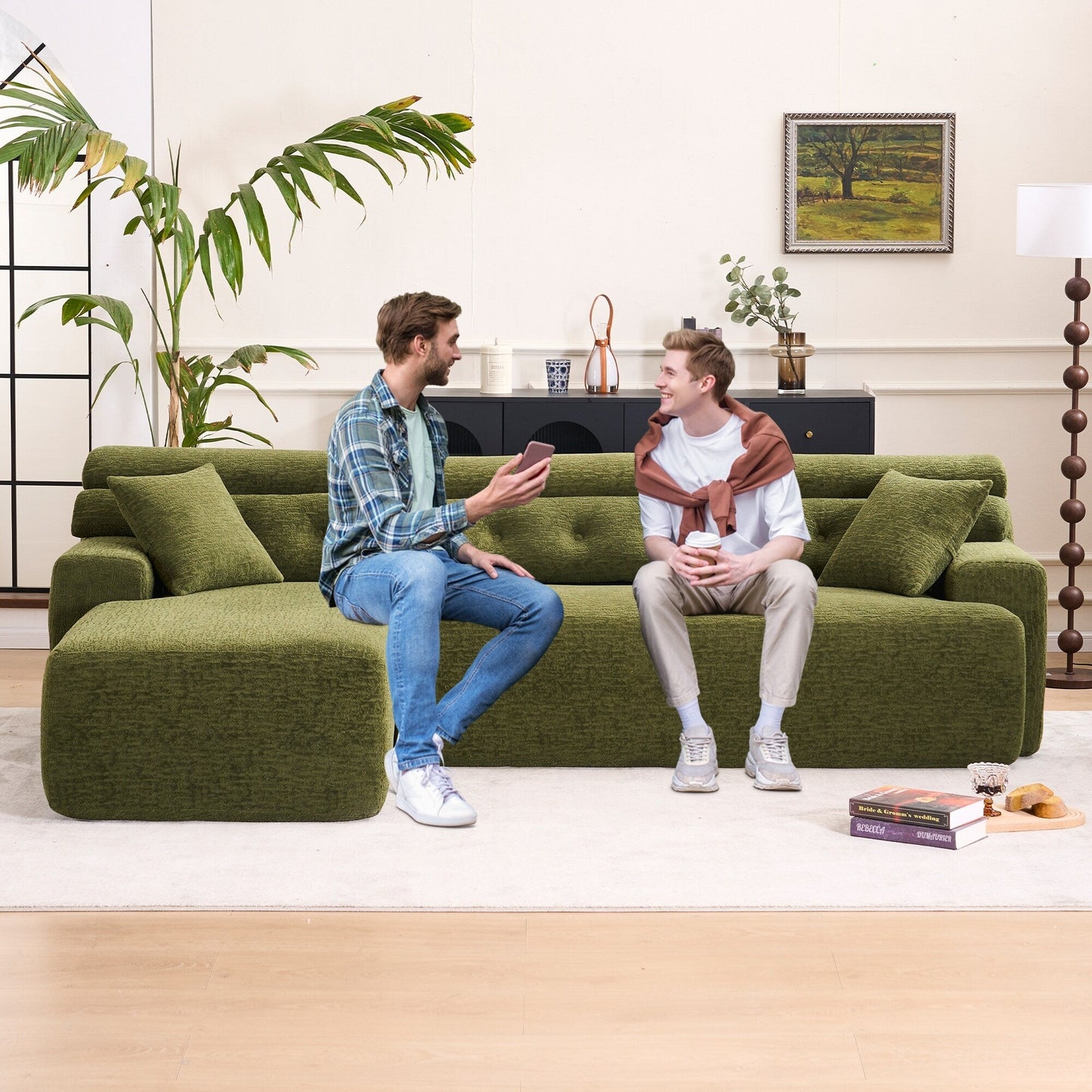 Canapé modulable convertible en L 4 places en chenille moderne avec 2 coussins pour salon d'appartement