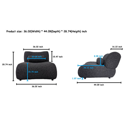 Canapé modulaire 3 places incurvé en chenille moderne avec coussins cylindriques pour le salon