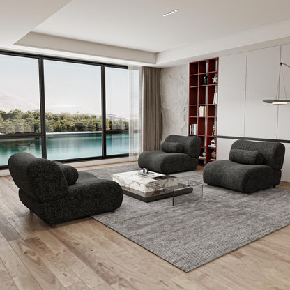 Canapé modulaire 3 places incurvé en chenille moderne avec coussins cylindriques pour le salon