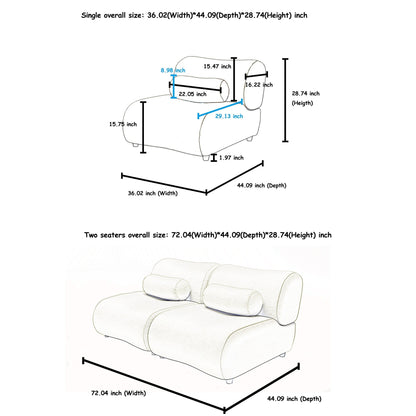 Canapé modulaire 3 places incurvé en chenille moderne avec coussins cylindriques pour le salon