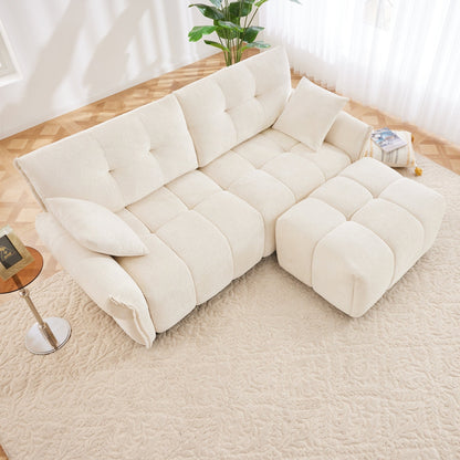 Canapé 2 places moderne en tissu chenille avec pouf