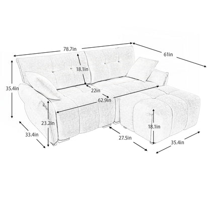 Canapé 2 places moderne en tissu chenille avec pouf