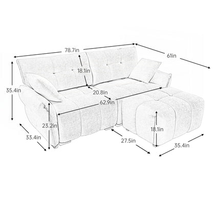 Canapé 2 places moderne en tissu chenille avec pouf