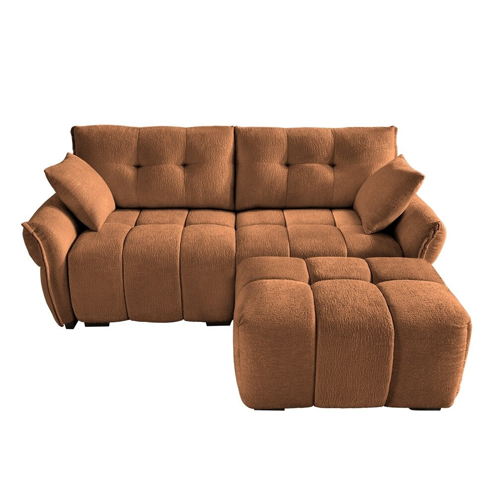 Canapé 2 places moderne en tissu chenille avec pouf