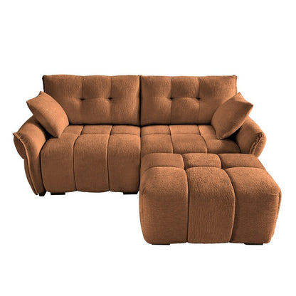 Canapé 2 places moderne en tissu chenille avec pouf