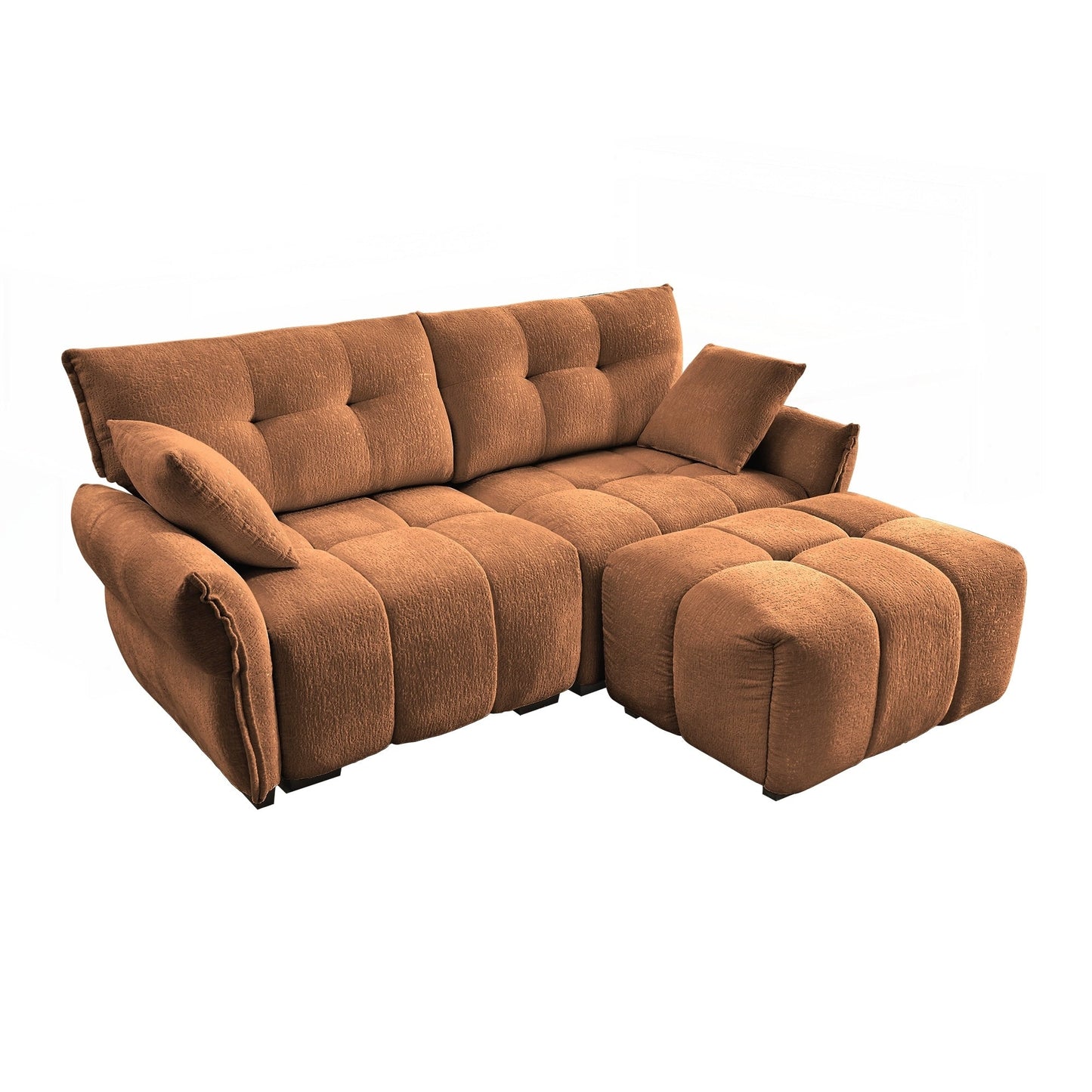 Canapé 2 places moderne en tissu chenille avec pouf