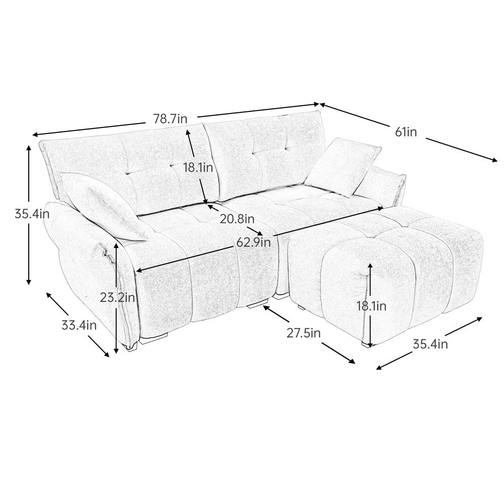 Canapé 2 places moderne en tissu chenille avec pouf