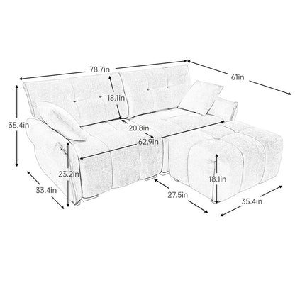 Canapé 2 places moderne en tissu chenille avec pouf