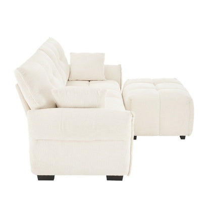 Canapé 2 places moderne en tissu chenille avec pouf