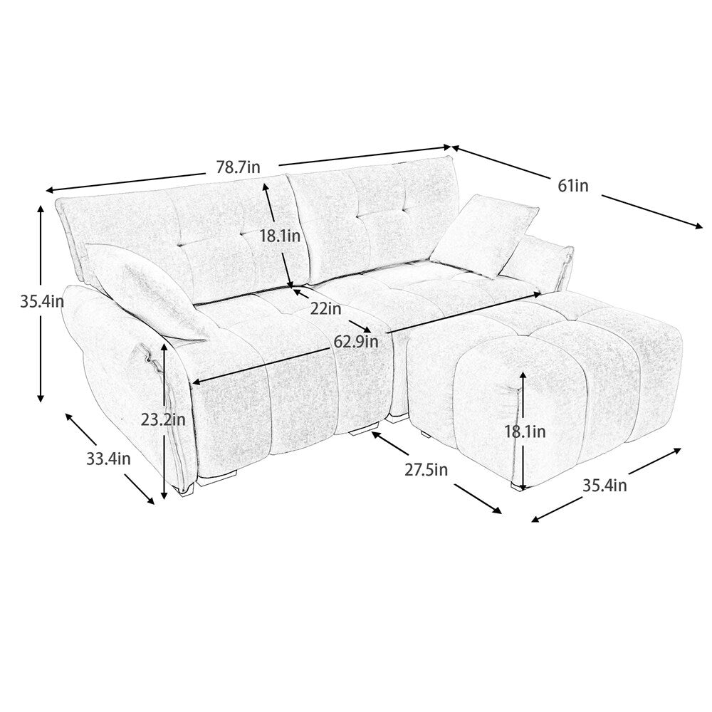 Canapé 2 places moderne en tissu chenille avec pouf