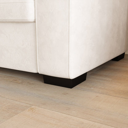 Canapé 4 places moderne en tissu chenille blanc cassé, structure en bois, mousse haute élasticité