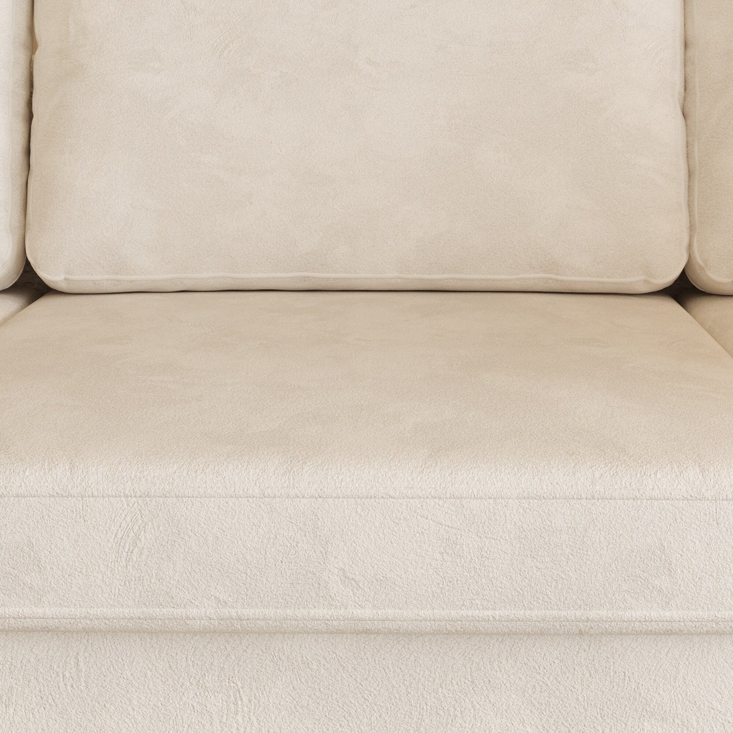 Canapé 4 places moderne en tissu chenille blanc cassé, structure en bois, mousse haute élasticité