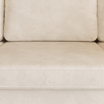 Canapé 4 places moderne en tissu chenille blanc cassé, structure en bois, mousse haute élasticité