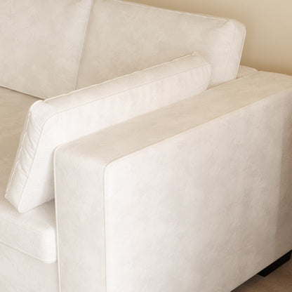 Canapé 4 places moderne en tissu chenille blanc cassé, structure en bois, mousse haute élasticité