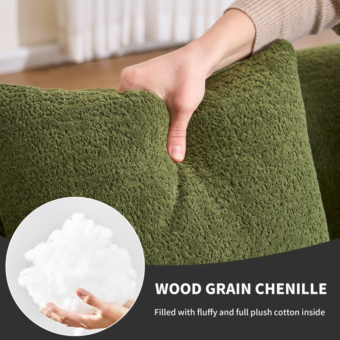 Canapé modulaire moderne en L en chenille avec méridienne incurvée et 4 coussins pour le salon