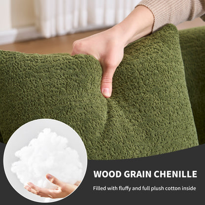 Canapé modulaire moderne en L en chenille avec méridienne incurvée et 4 coussins pour le salon