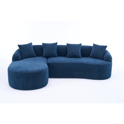 Canapé modulaire moderne en L en chenille avec méridienne incurvée et 4 coussins pour le salon