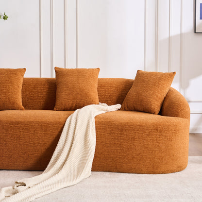 Canapé modulaire moderne en L en chenille avec méridienne incurvée et 4 coussins pour le salon