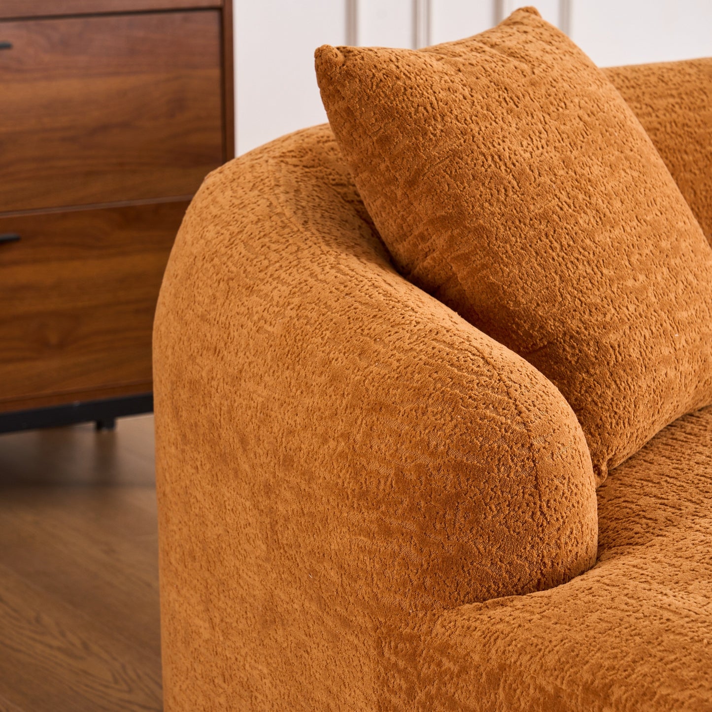 Canapé modulaire moderne en L en chenille avec méridienne incurvée et 4 coussins pour le salon