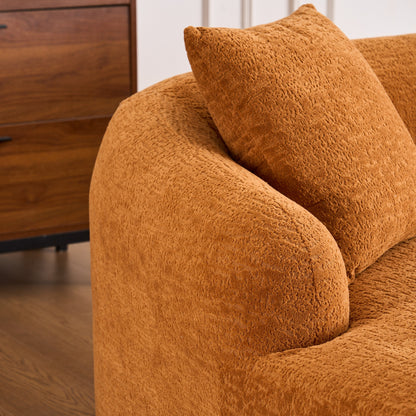 Canapé modulaire moderne en L en chenille avec méridienne incurvée et 4 coussins pour le salon