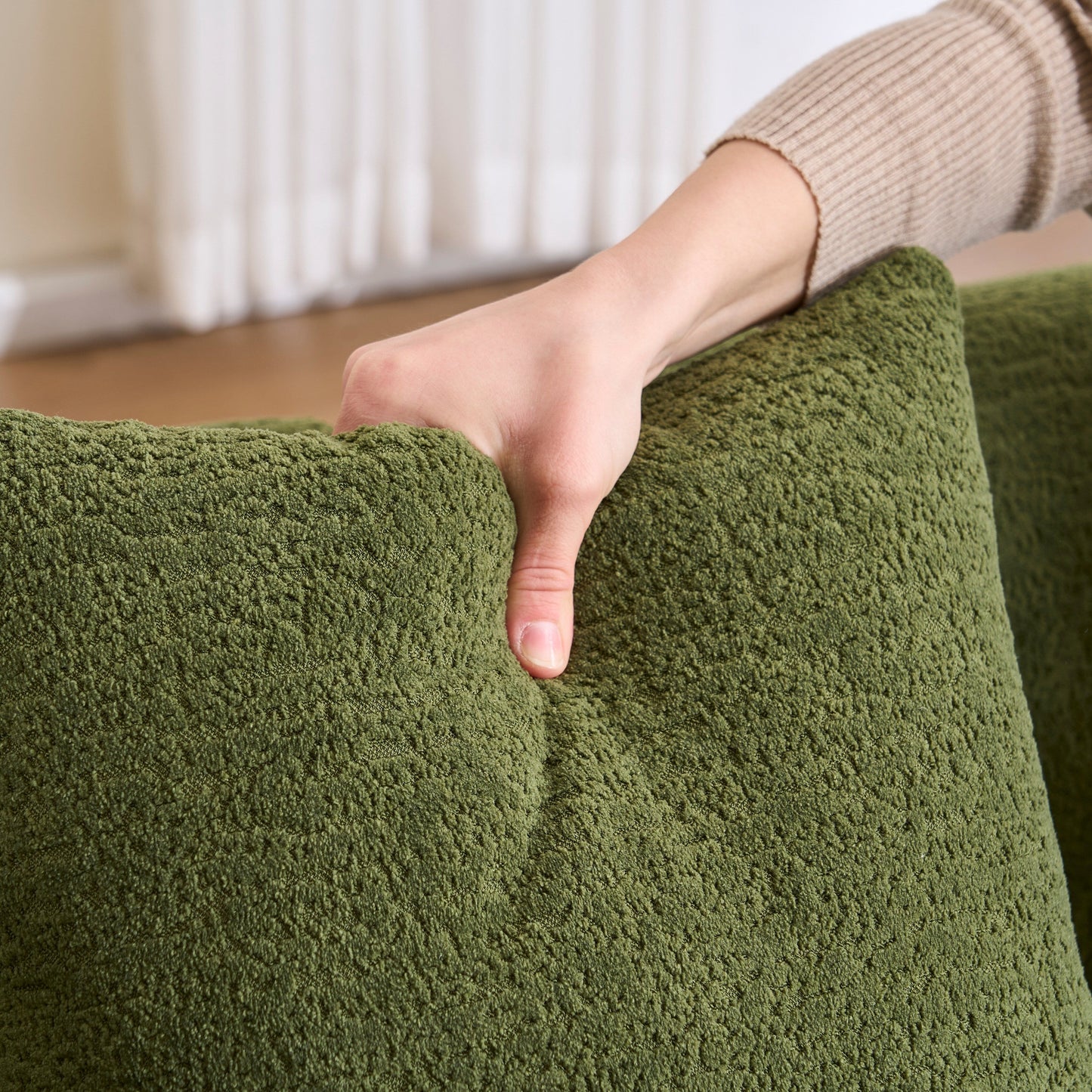 Canapé modulaire moderne en L en chenille avec méridienne incurvée et 4 coussins pour le salon