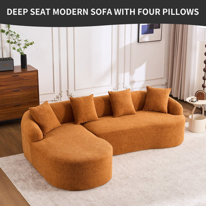 Canapé modulaire moderne en L en chenille avec méridienne incurvée et 4 coussins pour le salon