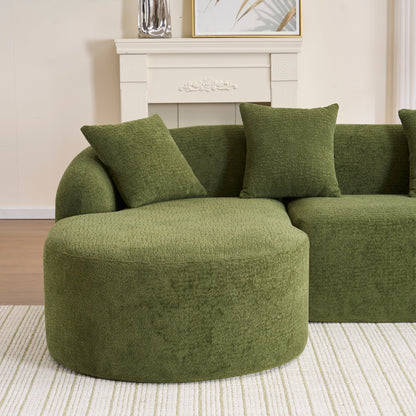 Canapé modulaire moderne en L en chenille avec méridienne incurvée et 4 coussins pour le salon