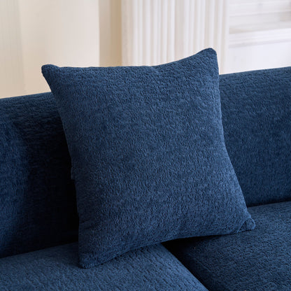 Canapé modulaire moderne en L en chenille avec méridienne incurvée et 4 coussins pour le salon