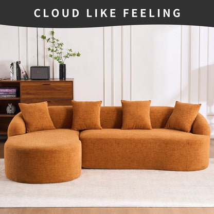 Canapé modulaire moderne en L en chenille avec méridienne incurvée et 4 coussins pour le salon